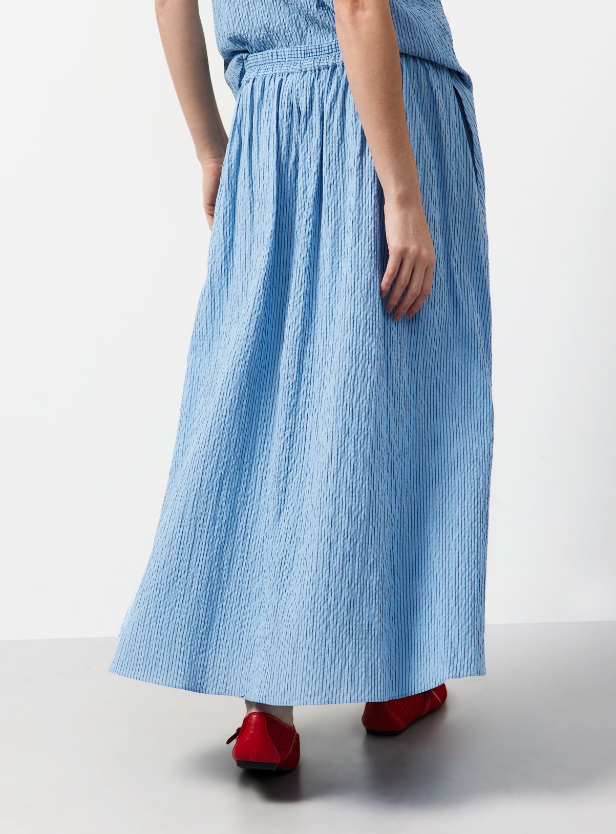 Blue Stripe Print Cotton Full Midaxi Co-ord Skirt 14 - Image 4 thumbnail
